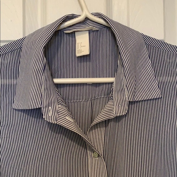 Blue and white pinstripe button down blouse - Picture 3 of 4